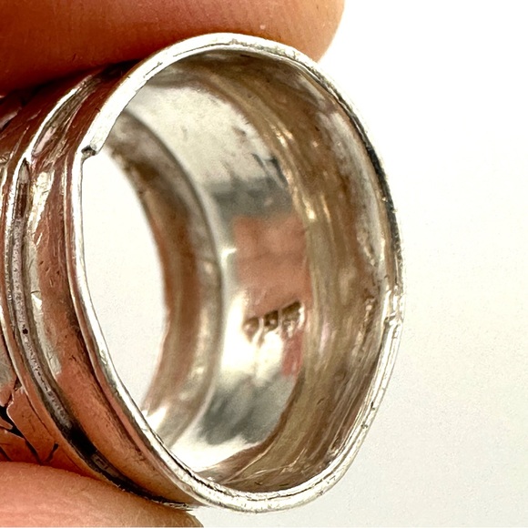 STERLING SILVER 925 Wide Band Boho Style Rustic Patterned Ring, Size 6.25 - Picture 10 of 11